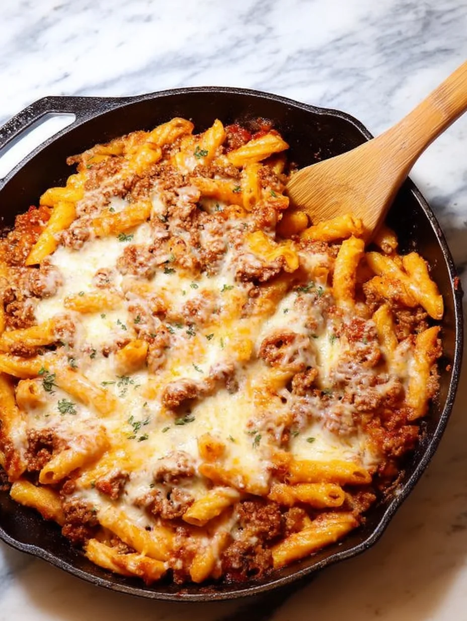 Cheesy Ground Beef Pasta Skillet