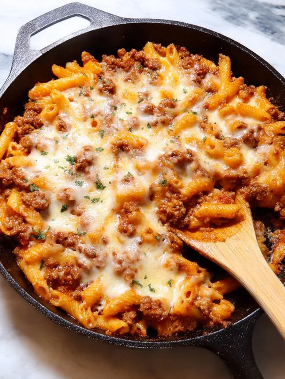 Cheesy Ground Beef Pasta Skillet