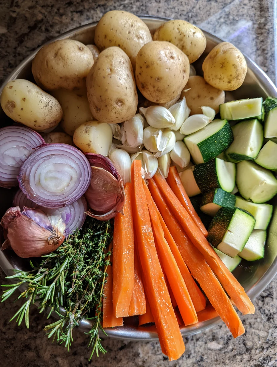Garlic Herb Roasted Potatoes Carrots and Zucchini