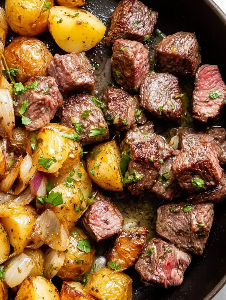 Garlic Butter Steak Bites and Potatoes