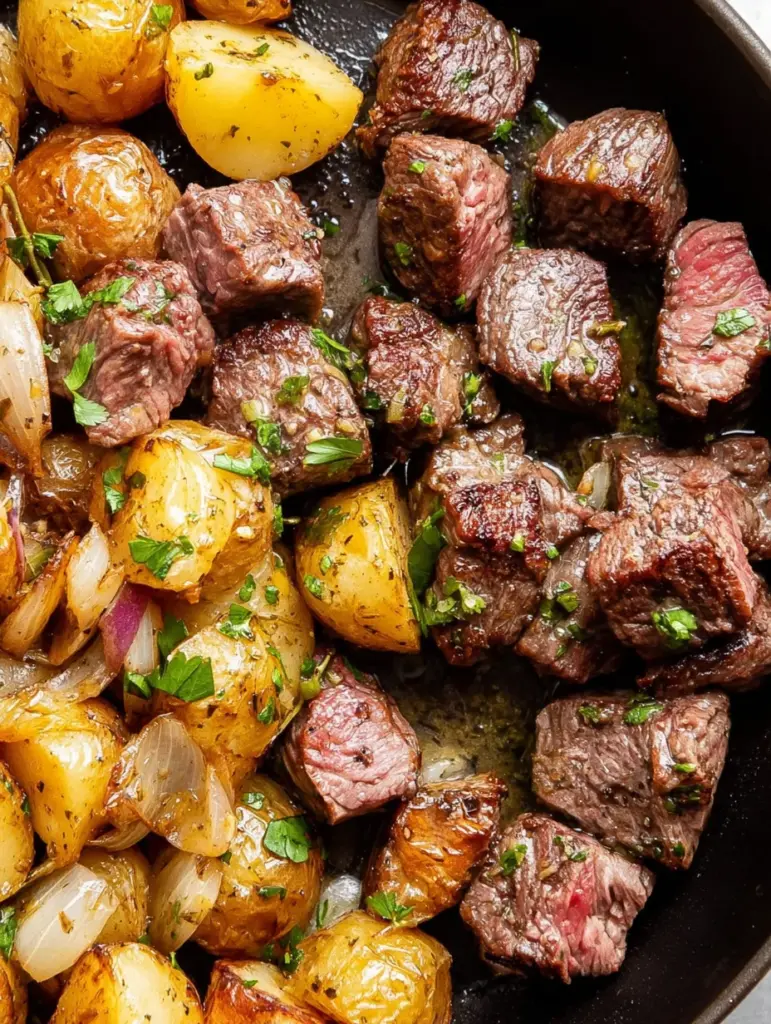 Garlic Butter Steak Bites and Potatoes