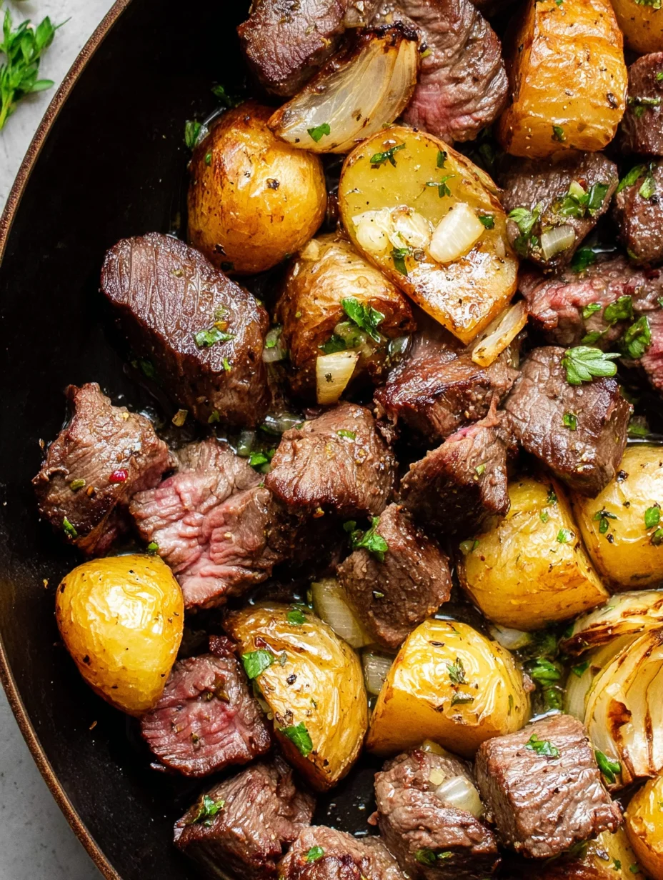Garlic Butter Steak Bites and Potatoes