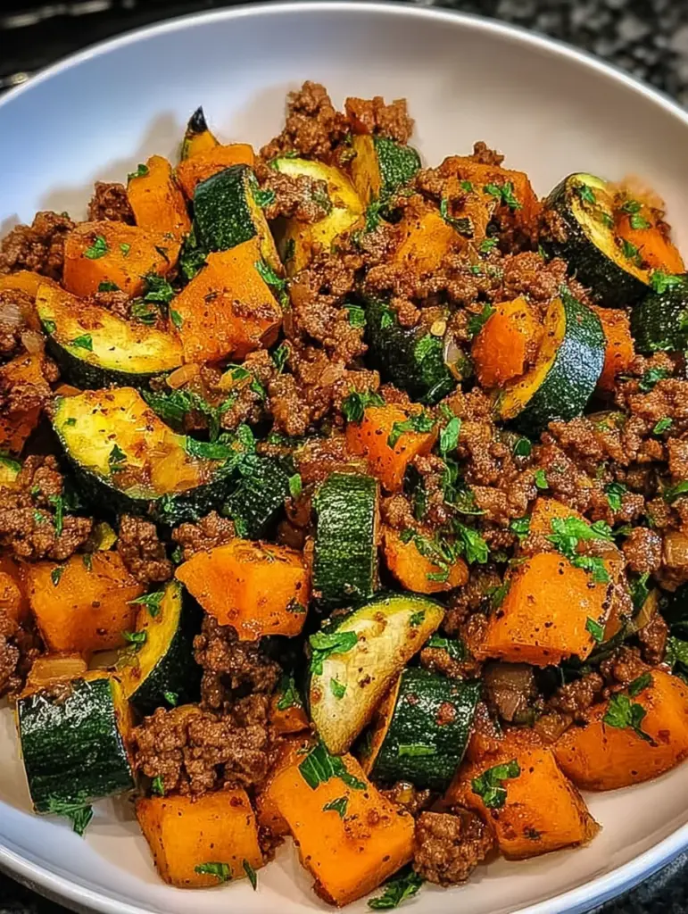Ground Beef Zucchini Sweet Potato Skillet