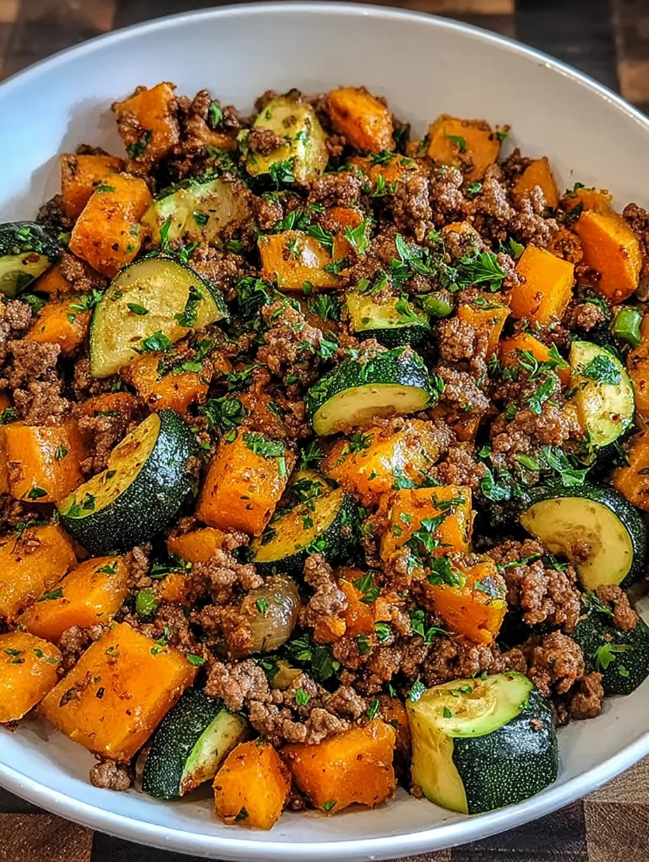Ground Beef Zucchini Sweet Potato Skillet