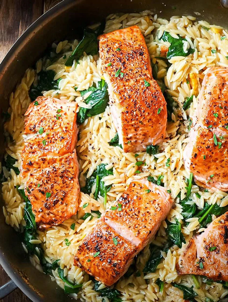 One Skillet Salmon with Lemon Orzo
