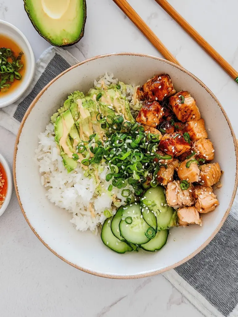 Spicy Salmon Bowls with Coconut Rice