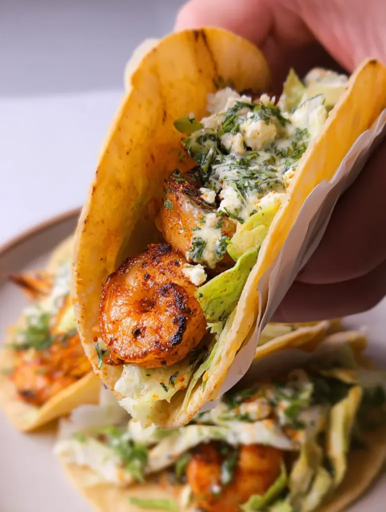 Cilantro Lime Shrimp Tacos with Creamy Slaw