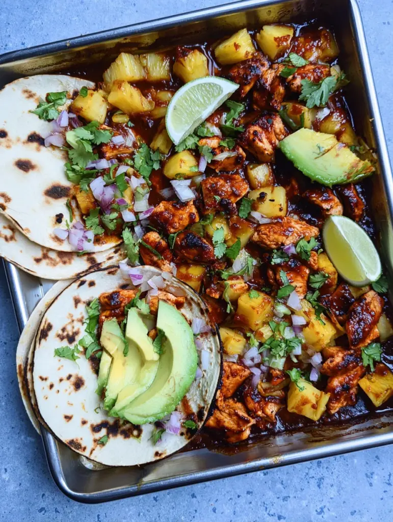 One Pan Chicken & Pineapple Tacos