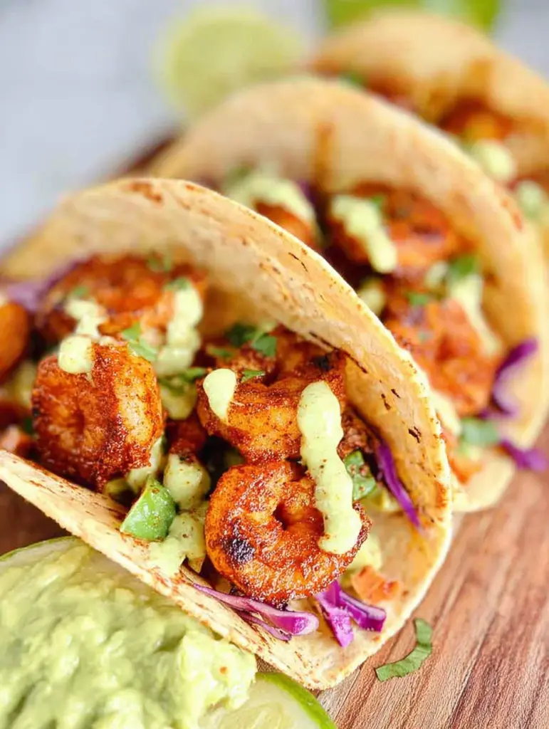 Spicy Shrimp Tacos with Avocado Crema