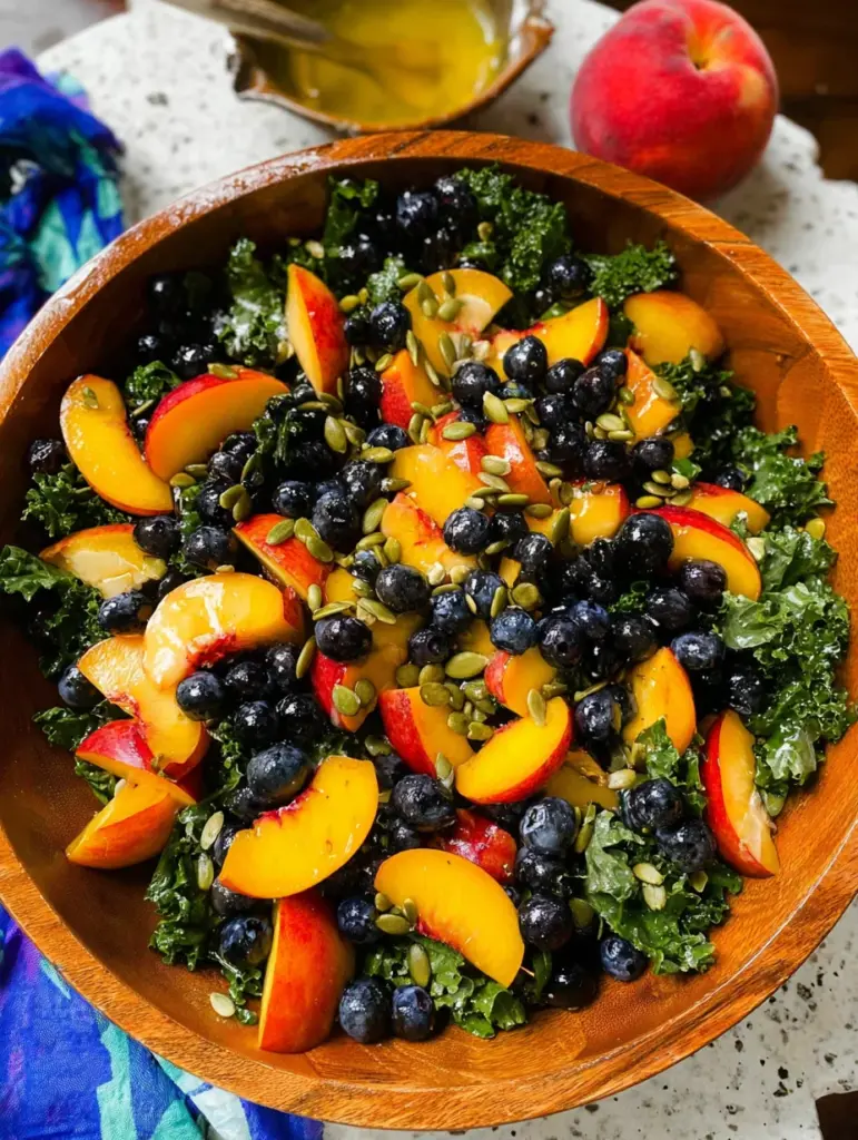 Summer Peach Blueberry Kale Salad