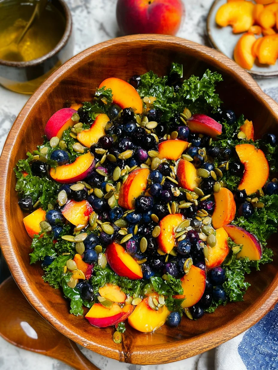Summer Peach Blueberry Kale Salad